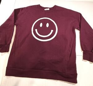 Zenana Crewneck Sweatshirt with pockets, burgandy Smiley Face size Large